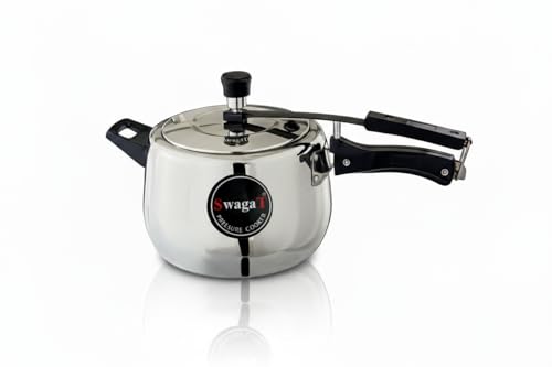 Image of SwagaT Triply Stainless Steel Inner-Lid Pressure Cooker, 5 Litres, ISI Certified, Induction /Gas /Halogen /Ceramic /Electric Compatible