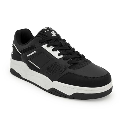 Image of Red Tape Men's Sneakers Maroon White Mesh Pu Round Toe Lace-Up Comfort Grip