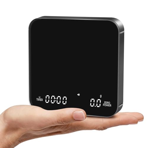 Image of KitchenTour CafeMetric Coffee Scale with Timer 0.1g /2000g - Precision Small Scale for Espresso & Pour Over - Mini Scale with LED Display Recharge Black