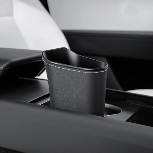 Image of Car Cup Holder Trash Can Leather Mini Garbage Bin With Trash Bag | Cup Holder Garbage Bin, Backseat Front Seat Door Compatible, Center Console Armrest Passenger Glovebox, Organization Storage
