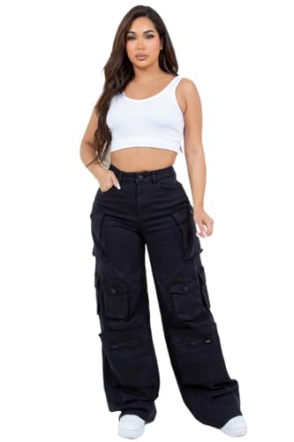 High Waist Relaxed Fit Multi Pocket Cargo Pants
