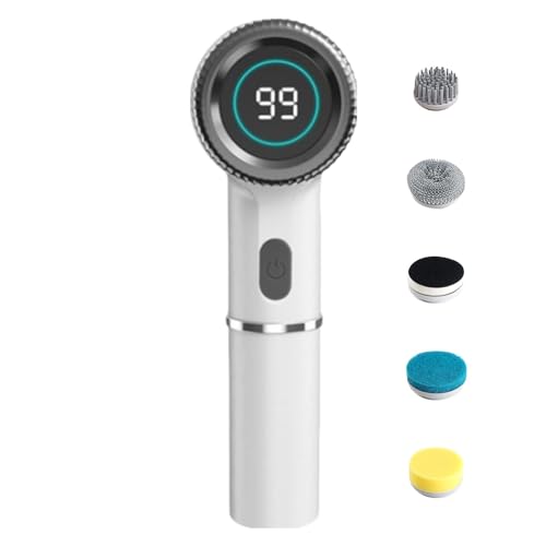 Cepillo de limpieza eléctrico, cepillo de limpieza inalámbrico, 5 cabezales reemplazables, cepillo limpiador de baño impermeable de 3 velocidades con pantalla digital para el hogar