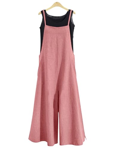 Image of YESNO Women Casual Loose Long Bib Pants Wide Leg Jumpsuits Baggy Cotton Rompers Overalls with Pockets PZZTYP2