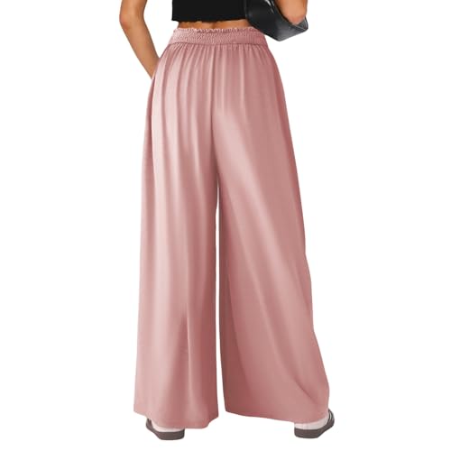 Wowcarbazole Women's Wide Leg Pants Elastic High Waist Casual Lounge Loose Palazzo Pant with Pockets Flowy Fall Long Trousers2
