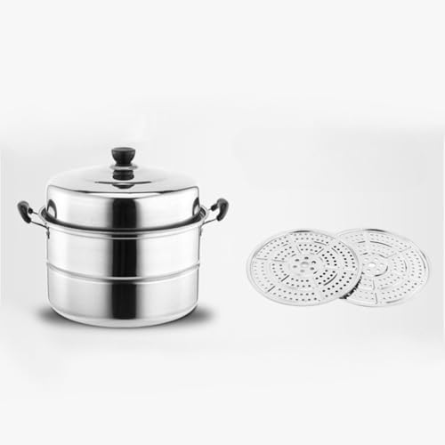 Hxuolue蒸し器 蒸し鍋 蒸し料理 二段/三段蒸し器 蒸しもの鍋 満菜対応熱源:IH対応 各種熱源対応 Steamer for Cooking 多機能 ステンレス (28cm,二重蒸し器)