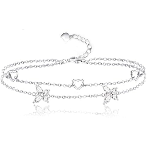 Nieboa 925 Sterling Silver Women's Double Layered Star Bracelet, Adjustable Wrist Bracelet Charming Jewelry Gift for Women (White Butterfly) Cover