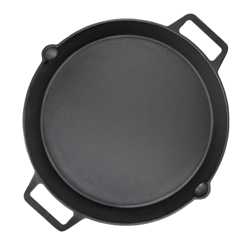 GFTIME Universal Gusseisen Grillpfanne Ø 40cm, groß rund Gusspfanne mit Zwei Griffe und Zwei Ausgießer, multifunktional Servierpfanne