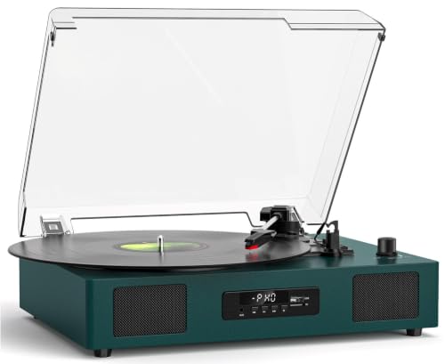 Image of Vinyl Record Player Turntable with Built-in Enhanced Speakers,Emerald Green