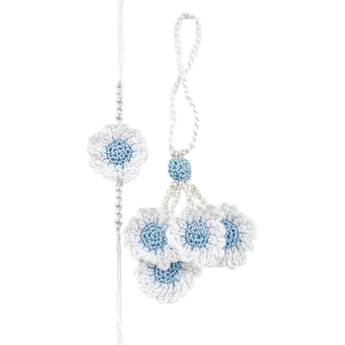 Handmade Crochet White Sky Blue Flower Rakhi for Brother | Premium Cotton Thread Floral Designer Rakhi with Pearl Beads | Soft Skin-Friendly Lightweight Raksha Bandhan | Traditional Handcrafted Gift-image-44