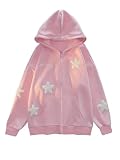 SOLY HUX Women's Y2k Hoodies Zip Up Star Graphic Long Sleeve Hooded Sweatshirt Jacket Pink Star Medium