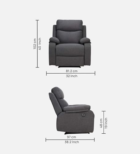 Image of Recliners India Single Seater Recliner Sofa Model-Curve | Power Recliner Chair | Cushion Armrest | Living Room Recliner Sofa | Colour- Grey