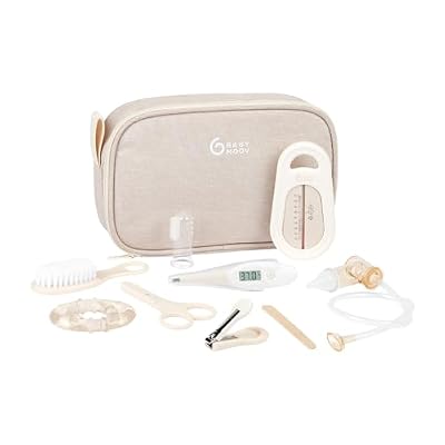 Babymoov Kit para el cuidado del bebé Compacto Portátil Desde el nacimiento 9 accesorios esenciales que incluyen Cepillo para el Pelo Termómetro Digital y de Baño Cortaúñas Beige