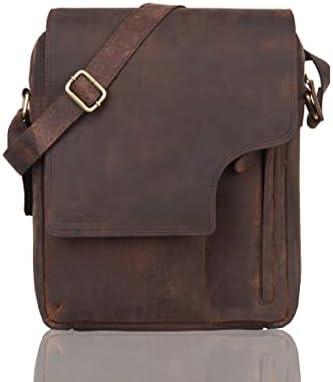 LEADERACHI Handmade Crossover Shoulder Messenger Bag For Men | Hunter Buffalo Leather For Upto 13 Inch Laptop/Tablet.