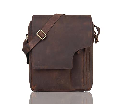 Leaderachi Handmade Crossover Shoulder Messenger Bag For Men | Hunter Buffalo Leather For Upto 13 Inch Laptop/Tablet. #TOP13