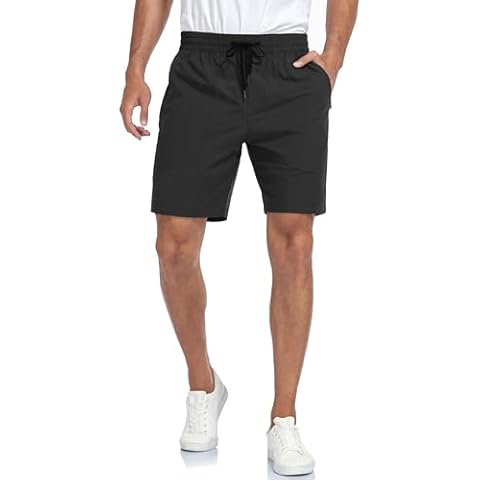 Nomolen Men's Athletic Running Shorts Quick Dry Workout Shorts 8" Lightweight Sports Gym Shorts with Zipper Pockets(Black-L) Cover