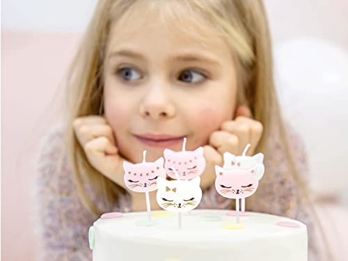 PartyDeco Lot de 6 Bougies en Forme de Chat Blanc/Rose – vue 2