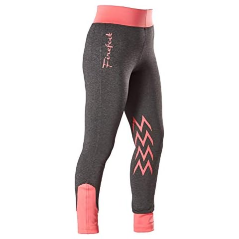 Firefoot Ripponden Girls/Kids Stretch Horse Riding Breeches, High Waistbands (Grey Marl/Pink, 28") Cover