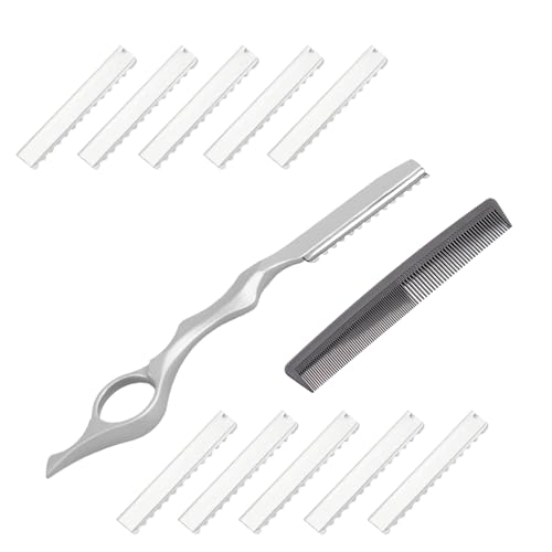 Haar Styling Rasiermesser, Friseurkamm Styling Razor Thinning Shaper Friseur Styling Messer Effiliermesser Haar Texturierung Schneidrasier Kamm mit 10 Klingen für den Salon und Heimgebrauch Haar Styling Rasiermesser, Friseurkamm Styling Razor Thinning Shaper Friseur Styling Messer Effiliermesser Haar Texturierung Schneidrasier Kamm mit 10 Klingen für den Salon und Heimgebrauch