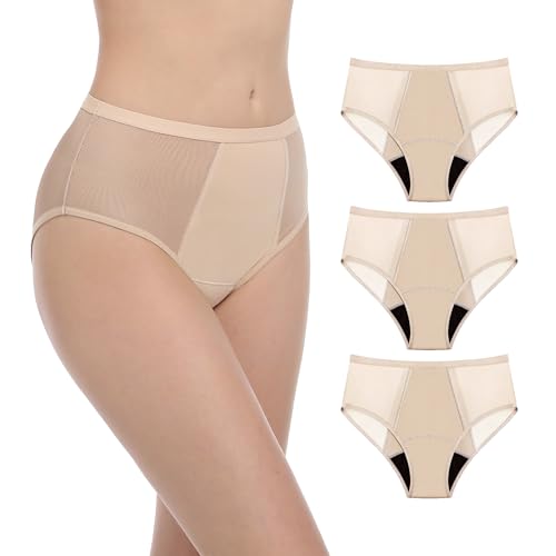 Image of AIRCUTE Washable Women Urine Incontinence Underwear Leak Proof Panties for Bladder Leak with 50 ml Absorbency 3 Pack (Beige, M)