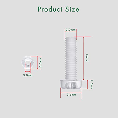 Pzsmocn 200 Pieces/100 Sets M3*15 mm PC Transparent Plastic Cross-recessed Round Head Screws and Hexagonal Nuts Kit - Image 2