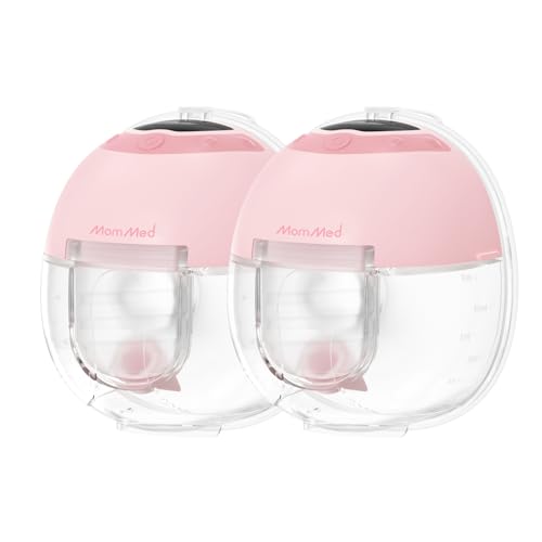 MomMed S33 Wearable Breast Pump β Double Hands-Free Electric Breast Pump with 4 Modes, 9 Suction Levels, Night Light, Portable Quiet & Rechargeable, 17/19/21mm Flange Inserts (Pink, 2 Pack)
