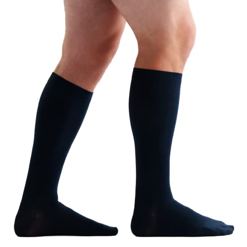 Image of EvoNation Men's Classic Knee High 15-20 mmHg Moderate Compression Socks | Rib-knit fabric with reinforced heel, roomy balloon toe and soft stay-up top band for a secure fit and all-day comfort