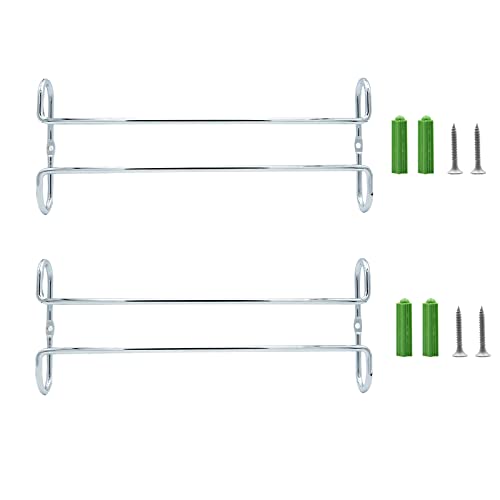 eastbao 10 Inch Wine Glass Rack Under Cabinet Shelf Stemware Storage Hanging Hanger Organizer Glasses Holder with Drying Under Counter Metal for Kitchen and Bar Set of 2 Silver