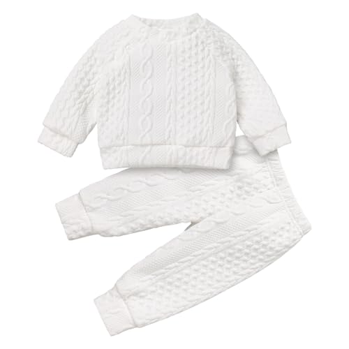 Image of IMEKIS Baby Fall Winter Outfit Knitted Sweatshirt Top with Pants Coming Home Birthday Casual Clothes Set for Boys Girls