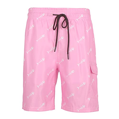 Aluwu Boys Swim Trunks Kids Cool Beach Board Shorts Little Boys Funny Pink Fish Bones Bathing Suit Size 11-12 Years #TOP25