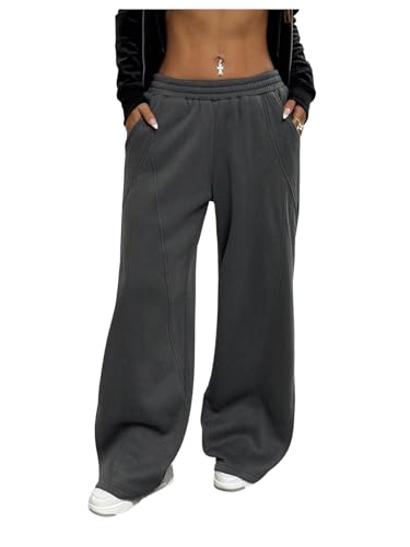 SOLY HUX Women's Wide Leg Baggy Sweatpants Casual Elastic Waist Thermal Workout Running Pants with Pockets