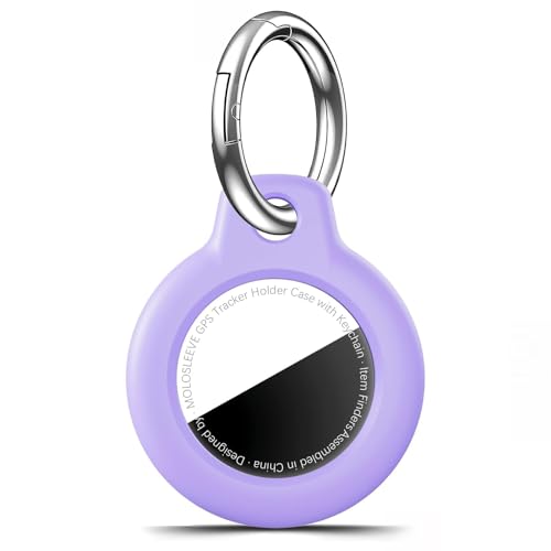 Image of MOLOSLEEVE Case for AirTag 2nd Gen (2026) & 1st Gen, Shockproof Holder Anti-Scratch Protective Cover for Air Tags, Men's Women's Keyrings & Keychains for Keys, Luggage, Bags, Purple