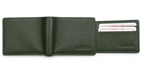 Image of Men's Bifold Wallet, Premium Leather Look Wallet for Men with Multiple Card Slots, Cash Compartment & Compact Slim Design, Stylish Everyday Pocket Wallet - Green