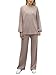 REORIA Damen Baumwolle Rundhals Jogginganzug Langärmliges Oberteil und weite Hose Zweiteiler Trainingsanzug Hausanzug Sport Set Lounge Set Khaki M