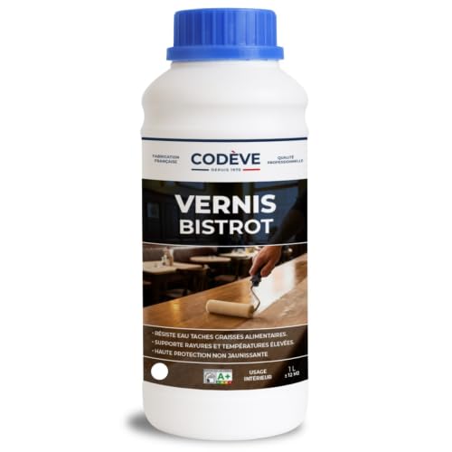 Vernis Bistrot - Codeve Bois - 1L - Intérieur - Pour Protéger Votre Meuble, Plateau, Table, Tablette Ou Dessus En Bois.