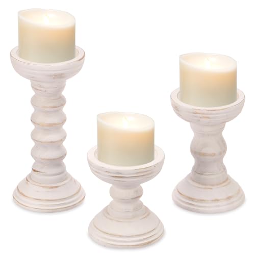 3 portavelas de madera, candelabros rústicos, de madera, para salón, fiesta, boda,...