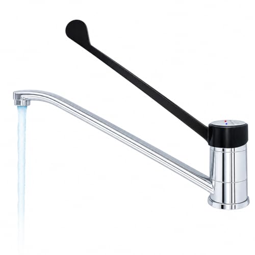 GOLDMAN SERVICE | Grifo de Codo Gerontológico Monomando, Palanca Larga 30 cm, Caño 360°, Grifo Sanitario e Higiénico para Hospitales, Clínicas, Laboratorios y Cocina Profesional