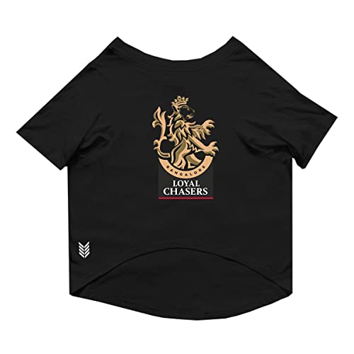 Image of Ruse Crew Neck Half Sleeves T-Shirt for Dogs IPL Replica Loyal Chasers Bangalore Team Dog Cotton Jersey Printed Breathable Tees Apparel for Pet - Gift for Dogs (Apso, Cocker Spaniel etc) (Black, S)