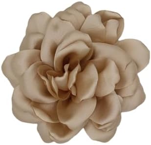 Dainty Satin Fabric Rose Flower Large Brooch Pin Handmade Big Camellia Brooch Lapel Pins Wedding Party Dance Banquet Dress Suit Ceremony Clothes Accessories Jewelry Gifts for Women (Khaki) image 2