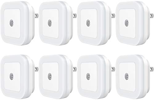 Sycees Plug-in LED Night Light Lamp with Dusk to Dawn Sensor for Hallway, Kitchen, Bathroom, Bedroom, Stairs, Daylight White, 8-Pack