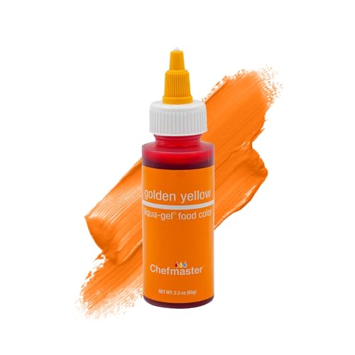 Image of Chefmaster Golden Yellow Liqua-Gel Food Coloring | Vibrant Color | Professional-Grade Dye for Icing, Frosting, Fondant | Baking & Decorating | Fade-Resistant | Easy-to-Use | Made in USA | 2.3 oz