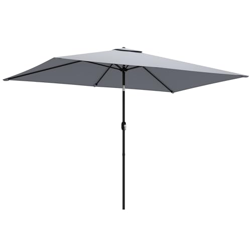 Outsunny 3x2m Garden Parasol Parasol Umbrella with Crank Handle Tilt Function Polyester Canopy Outdoor Table Umbrella for Patio Garden Light Grey