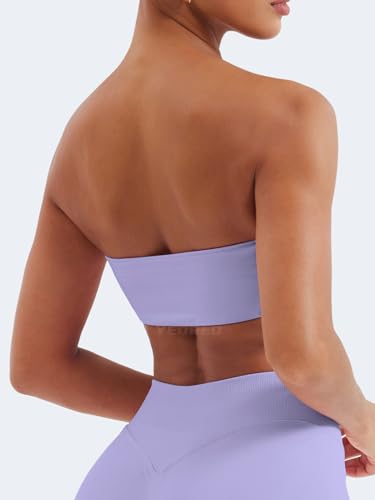 Image of YEOREO Strapless Bandeau Sports Bra for Workout Seamless Tube Top Gym Padded Wireless Bra