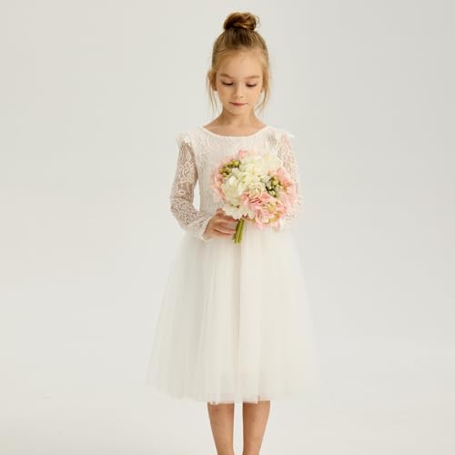 Tutu.kk Toddler Girls Tutu Dress Lace Bow Tie-Back Straight Tulle Long Sleeve Flower Girl Dresses for Party2