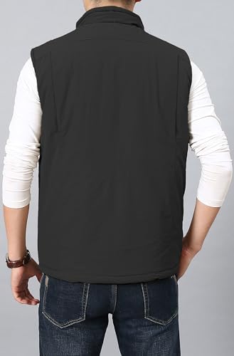 Image of HOW'ON Men's Winter Fleece Lined Warm Vest Padded Puffer Vest Outdoor Sleeveless Jacket Multi Pocket