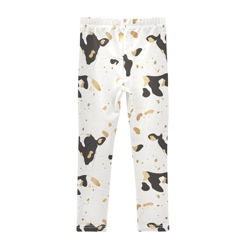 Gold Black Cow Skin Print Girls Casual Leggings for Kids Printed Long Pant Bottoms Stretch and Soft2