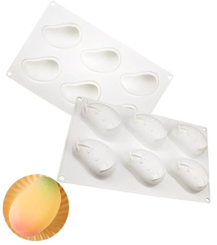 TAKONE Moule à dessert en silicone à la mangue, 6 cavités 3D, pour mousse, gelée, chocolat et glace, réutilisable et adapté à un usage alimentaire (mangue)
