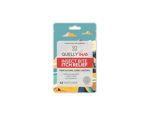 Quelly Duo Insect Bite Itch Relief Patches, Dermatologist Recommended, Fast Acting, Waterproof, Drug-Free, Kid Safe, 42 Count (30 Small + 12 Large)