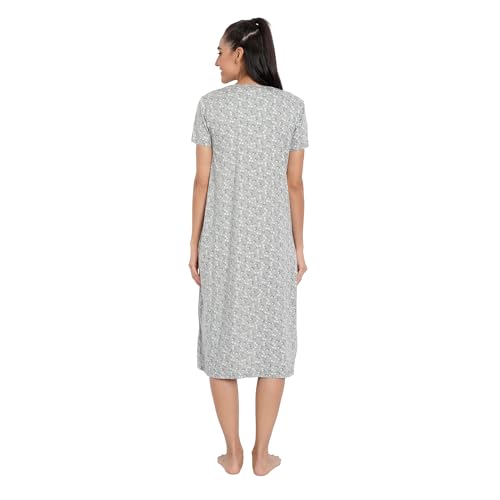 Image of BLAZON Women's Cotton Hosiery Elegant Maxi Nightdress with Lace Detailing, Floral Print, Pockets & Half Sleeves