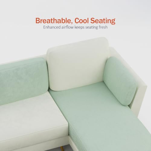 Image of Nuvola Air Premium Latex Fabric Sofa | 3, 4 & 5 Seater Options | 2 & 3-Toned Variants | Ultra-Soft Deep Seating Comfort | Modern Living Room Sofa | 3-Year Warranty (Mint Green & White, RHS, 4)