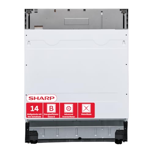 Sharp QW-NI25GI44BS-DE Vollintegrierter Geschirrspüler, 60 cm, 14 Maßgedecke mit 3ter Schublade, 9 Programme inkl. Auto-Spülprogramme, AquaStop